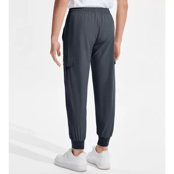 DEVOROPA Boys Joggers Lightweight Hiking Cargo Pants Water Resistant UPF 50 Quick Dry Youth Kids Athletic Running PantsDark Gray