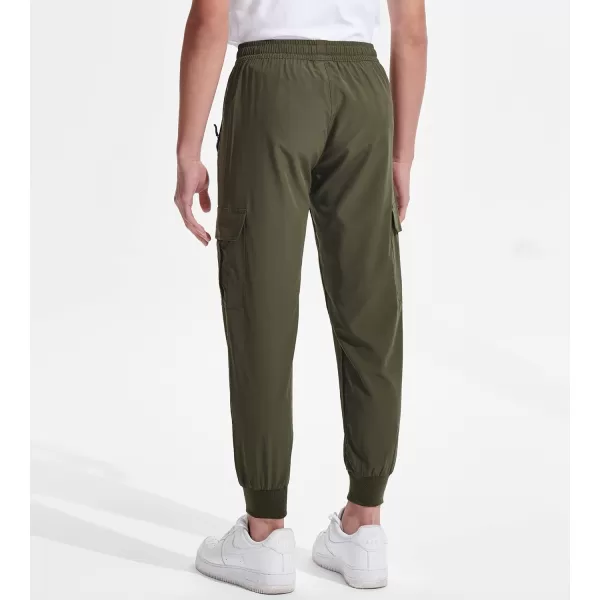 DEVOROPA Boys Joggers Lightweight Hiking Cargo Pants Water Resistant UPF 50 Quick Dry Youth Kids Athletic Running PantsGreen