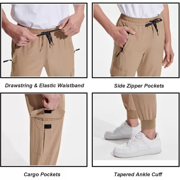 DEVOROPA Boys Joggers Lightweight Hiking Cargo Pants Water Resistant UPF 50 Quick Dry Youth Kids Athletic Running PantsKhaki