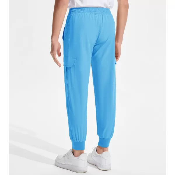 DEVOROPA Boys Joggers Lightweight Hiking Cargo Pants Water Resistant UPF 50 Quick Dry Youth Kids Athletic Running PantsLight Blue