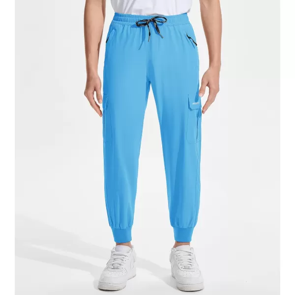 DEVOROPA Boys Joggers Lightweight Hiking Cargo Pants Water Resistant UPF 50 Quick Dry Youth Kids Athletic Running PantsLight Blue