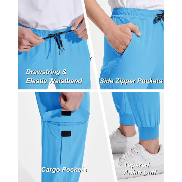 DEVOROPA Boys Joggers Lightweight Hiking Cargo Pants Water Resistant UPF 50 Quick Dry Youth Kids Athletic Running PantsLight Blue