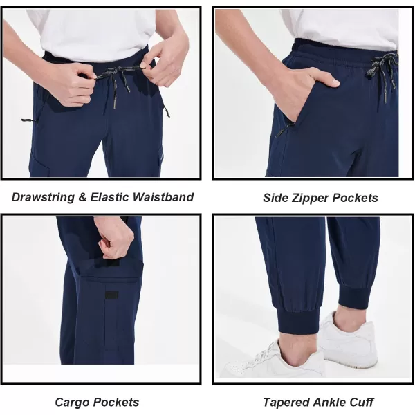 DEVOROPA Boys Joggers Lightweight Hiking Cargo Pants Water Resistant UPF 50 Quick Dry Youth Kids Athletic Running PantsNavy