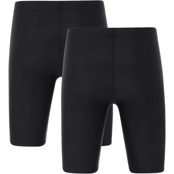 DEVOROPA Boys Swim Jammers Youth Competitive Swim Team Suit Quick Dry Athletic Swimming Shorts UPF 502 Packblack