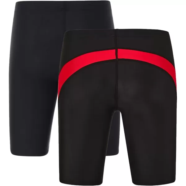 DEVOROPA Boys Swim Jammers Youth Competitive Swim Team Suit Quick Dry Athletic Swimming Shorts UPF 502 PackblackBlackred