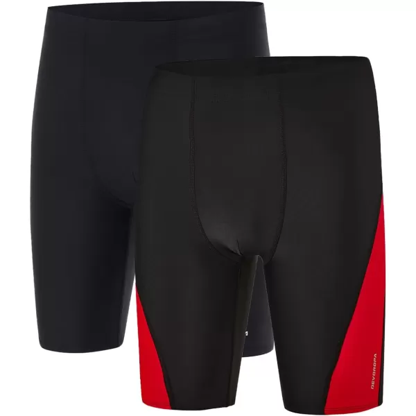 DEVOROPA Boys Swim Jammers Youth Competitive Swim Team Suit Quick Dry Athletic Swimming Shorts UPF 502 PackblackBlackred