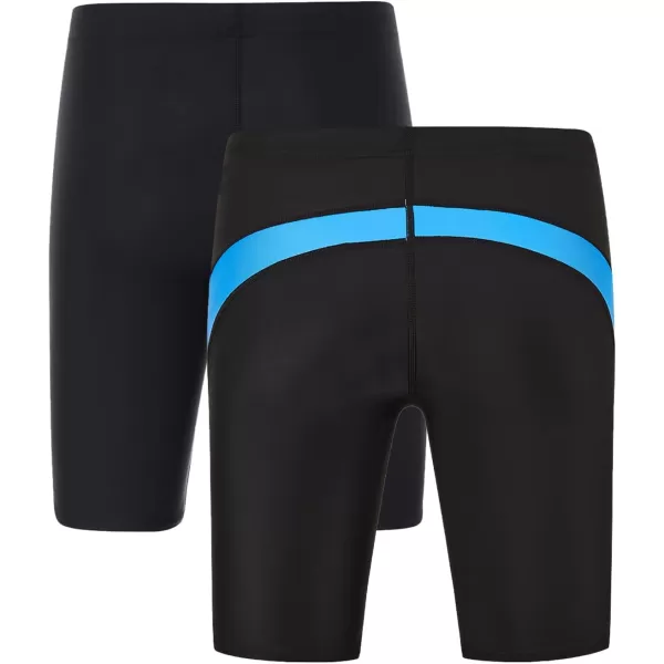 DEVOROPA Boys Swim Jammers Youth Competitive Swim Team Suit Quick Dry Athletic Swimming Shorts UPF 502 PackblackBlue