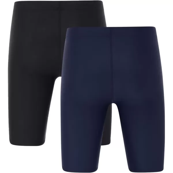 DEVOROPA Boys Swim Jammers Youth Competitive Swim Team Suit Quick Dry Athletic Swimming Shorts UPF 502 PackblackNavy