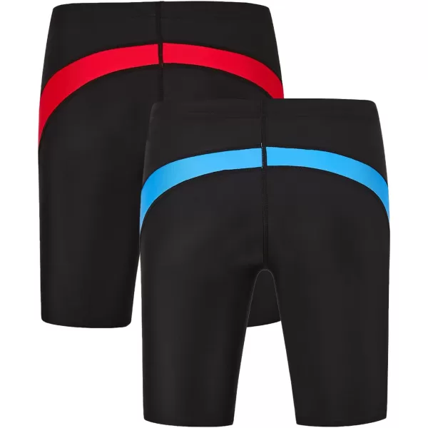 DEVOROPA Boys Swim Jammers Youth Competitive Swim Team Suit Quick Dry Athletic Swimming Shorts UPF 502 PackredBlackblue