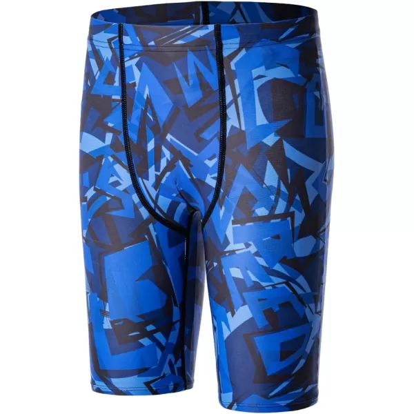 DEVOROPA Boys Swim Jammers Youth Competitive Swim Team Suit Quick Dry Athletic Swimming Shorts UPF 50Abstract B