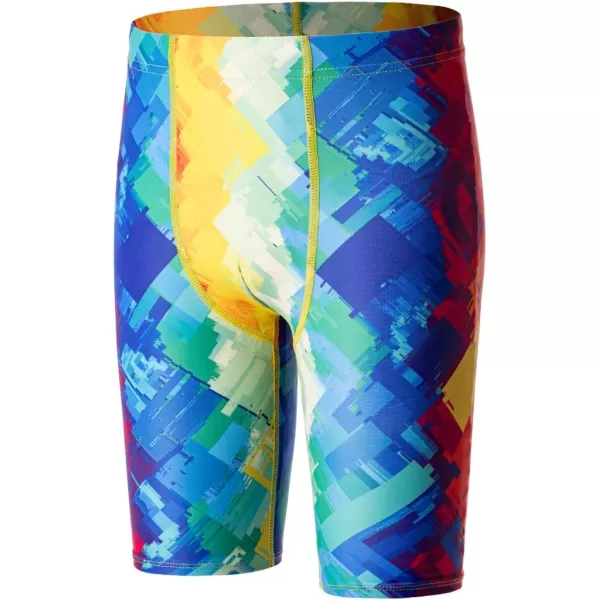 DEVOROPA Boys Swim Jammers Youth Competitive Swim Team Suit Quick Dry Athletic Swimming Shorts UPF 50Abstract F