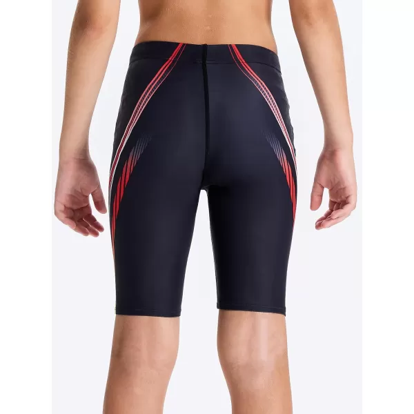 DEVOROPA Boys Swim Jammers Youth Competitive Swim Team Suit Quick Dry Athletic Swimming Shorts UPF 50Black Colorful