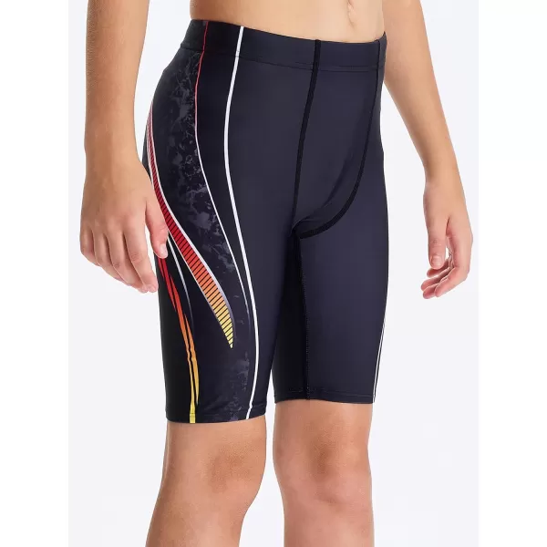 DEVOROPA Boys Swim Jammers Youth Competitive Swim Team Suit Quick Dry Athletic Swimming Shorts UPF 50Black Colorful