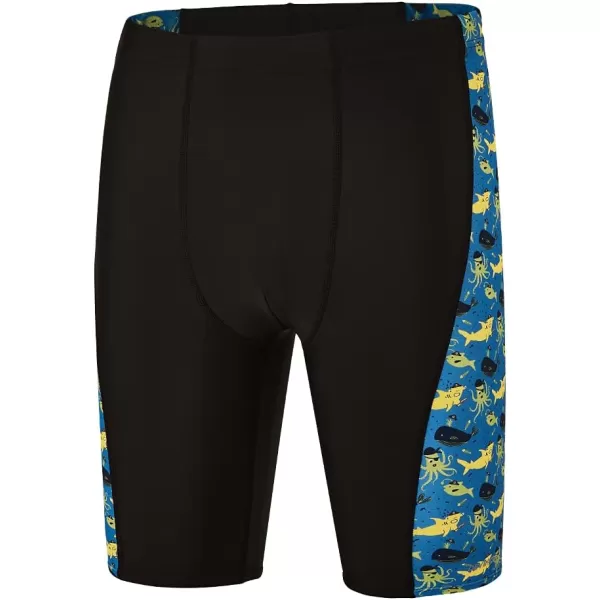 DEVOROPA Boys Swim Jammers Youth Competitive Swim Team Suit Quick Dry Athletic Swimming Shorts UPF 50Blackocean