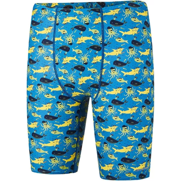 DEVOROPA Boys Swim Jammers Youth Competitive Swim Team Suit Quick Dry Athletic Swimming Shorts UPF 50Ocean Pattern