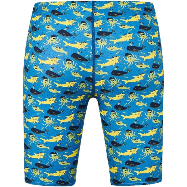 DEVOROPA Boys Swim Jammers Youth Competitive Swim Team Suit Quick Dry Athletic Swimming Shorts UPF 50Ocean Pattern