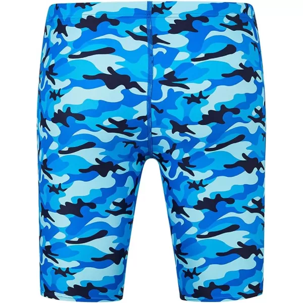 DEVOROPA Boys Swim Jammers Youth Competitive Swim Team Suit Quick Dry Athletic Swimming Shorts UPF 50Wave Pattern