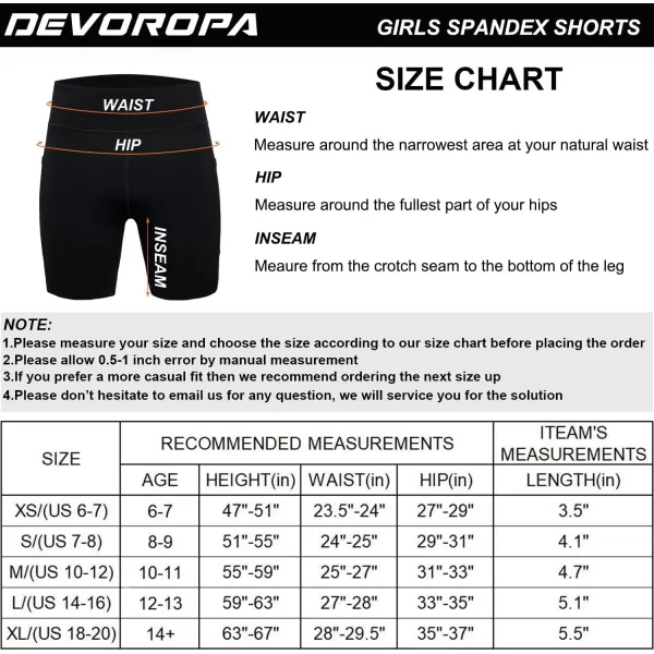 DEVOROPA Girls 5quot Spandex Volleyball Shorts Stretch Youth Athletic Gymnastics Shorts Kid Yoga Dance Compression Shorts PocketBlack