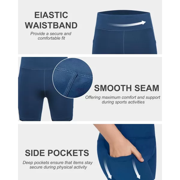 DEVOROPA Girls 5quot Spandex Volleyball Shorts Stretch Youth Athletic Gymnastics Shorts Kid Yoga Dance Compression Shorts PocketDark Blue