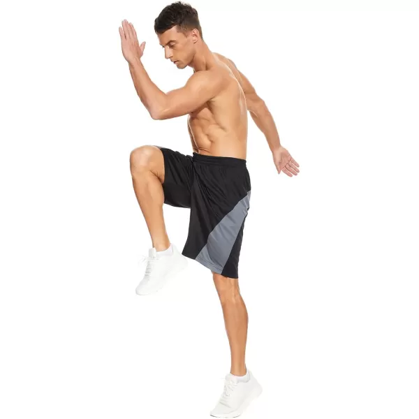 DEVOROPA Mens Athletic Basketball Shorts LooseFit Performance Sports Workout Shorts Zipper PocketsBlackGray