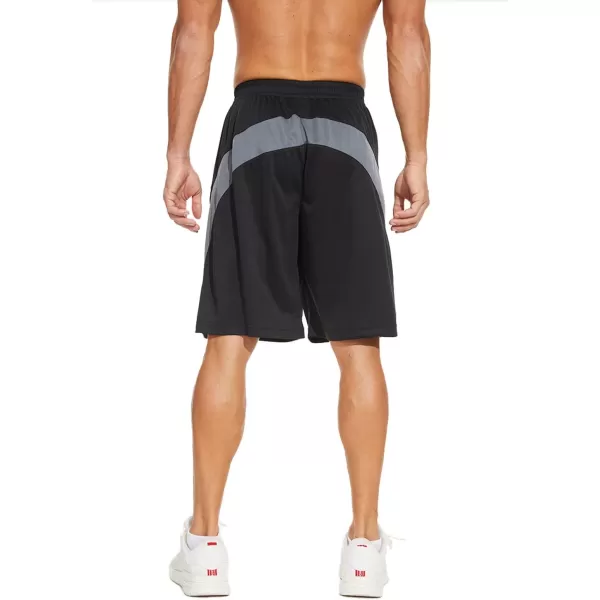 DEVOROPA Mens Athletic Basketball Shorts LooseFit Performance Sports Workout Shorts Zipper PocketsBlackGray