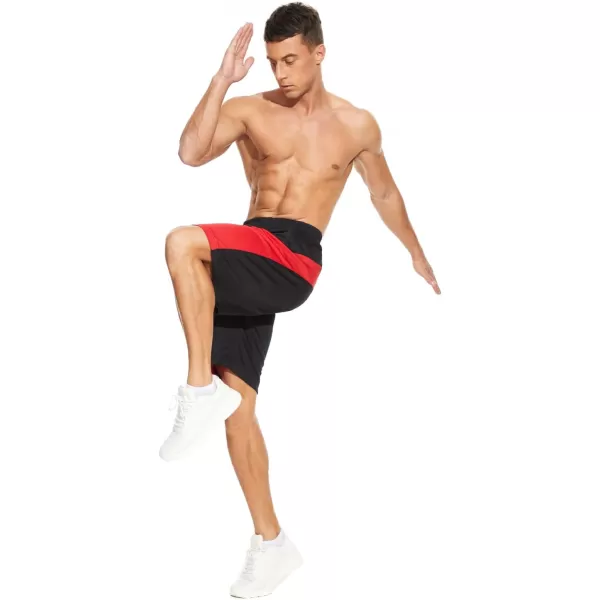 DEVOROPA Mens Athletic Basketball Shorts LooseFit Performance Sports Workout Shorts Zipper PocketsBlackRed