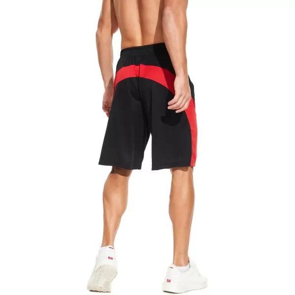 DEVOROPA Mens Athletic Basketball Shorts LooseFit Performance Sports Workout Shorts Zipper PocketsBlackRed