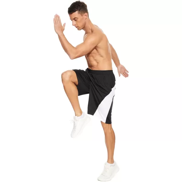 DEVOROPA Mens Athletic Basketball Shorts LooseFit Performance Sports Workout Shorts Zipper PocketsBlackWhite