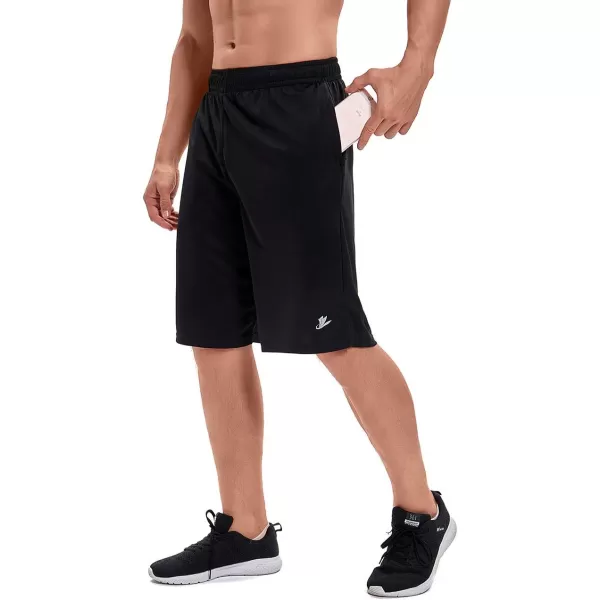DEVOROPA Mens Athletic Basketball Shorts LooseFit Performance Sports Workout Shorts Zipper PocketsBlackmesh Fabric
