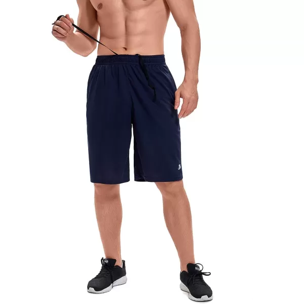 DEVOROPA Mens Athletic Basketball Shorts LooseFit Performance Sports Workout Shorts Zipper PocketsNavymesh Fabric