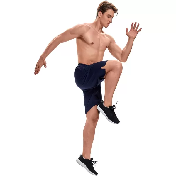 DEVOROPA Mens Athletic Basketball Shorts LooseFit Performance Sports Workout Shorts Zipper PocketsNavymesh Fabric