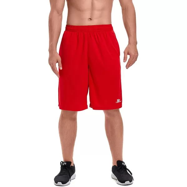 DEVOROPA Mens Athletic Basketball Shorts LooseFit Performance Sports Workout Shorts Zipper PocketsRedmesh Fabric