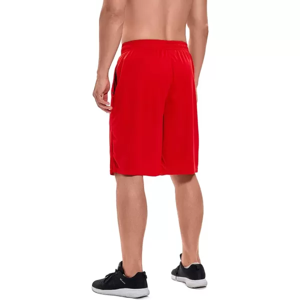 DEVOROPA Mens Athletic Basketball Shorts LooseFit Performance Sports Workout Shorts Zipper PocketsRedmesh Fabric