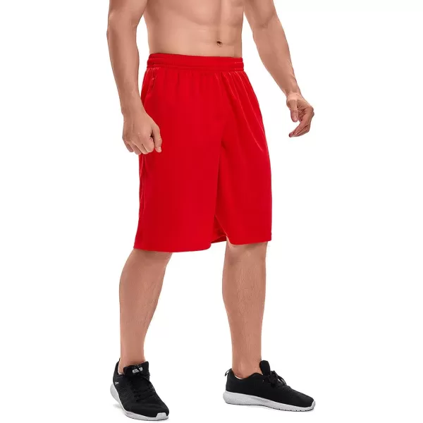 DEVOROPA Mens Athletic Basketball Shorts LooseFit Performance Sports Workout Shorts Zipper PocketsRedmesh Fabric