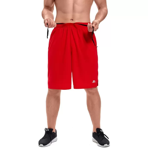 DEVOROPA Mens Athletic Basketball Shorts LooseFit Performance Sports Workout Shorts Zipper PocketsRedmesh Fabric