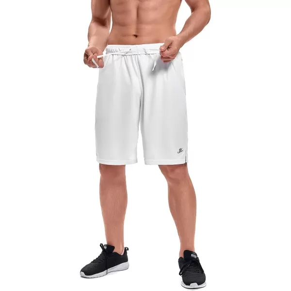 DEVOROPA Mens Athletic Basketball Shorts LooseFit Performance Sports Workout Shorts Zipper PocketsWhitemesh Fabric