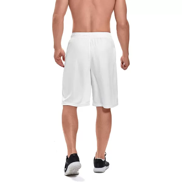 DEVOROPA Mens Athletic Basketball Shorts LooseFit Performance Sports Workout Shorts Zipper PocketsWhitemesh Fabric
