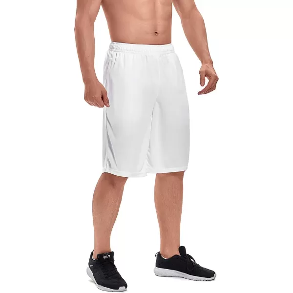 DEVOROPA Mens Athletic Basketball Shorts LooseFit Performance Sports Workout Shorts Zipper PocketsWhitemesh Fabric