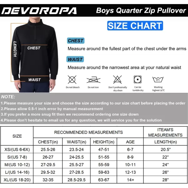 DEVOROPA Youth Boys 14 Zip Pullover Long Sleeve Lightweight Performance Golf Shirts Kids Running Workout Top Water ResistantDark Grey