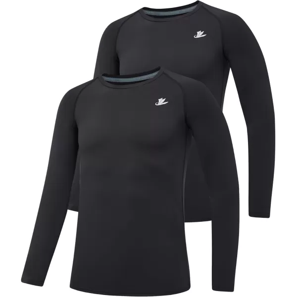DEVOROPA Youth Boys 2Pack Compression Shirt Long Sleeve Football Baseball Undershirt Quick Dry Sports BaselayerBlackBlack