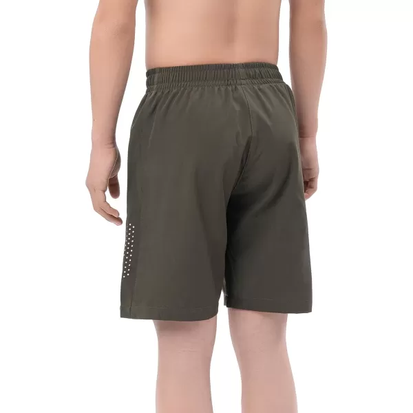 DEVOROPA Youth Boys Athletic Running Shorts Lightweight Quick Dry Sports Workout Gym Hiking Shorts Zip Pockets UPF 50Army Green