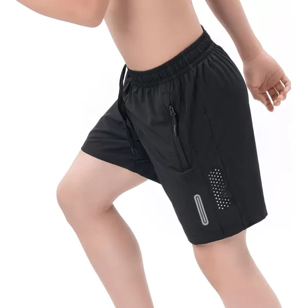 DEVOROPA Youth Boys Athletic Running Shorts Lightweight Quick Dry Sports Workout Gym Hiking Shorts Zip Pockets UPF 50Black