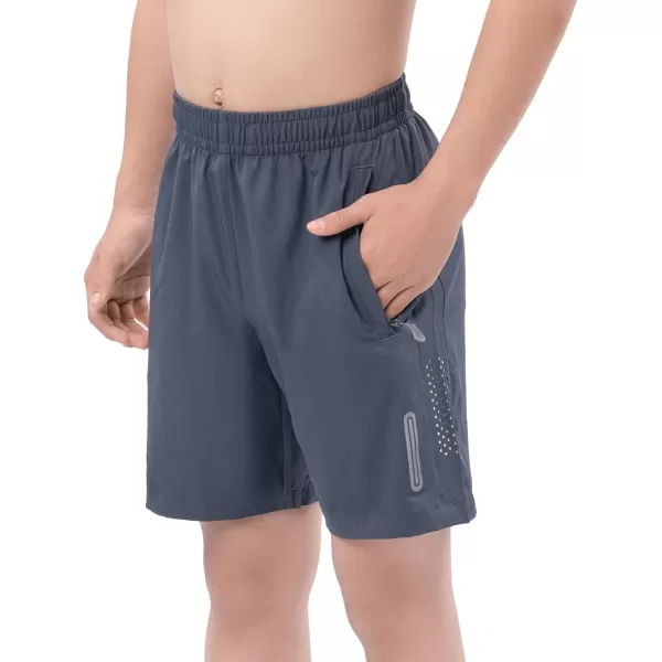 DEVOROPA Youth Boys Athletic Running Shorts Lightweight Quick Dry Sports Workout Gym Hiking Shorts Zip Pockets UPF 50Cool Gray
