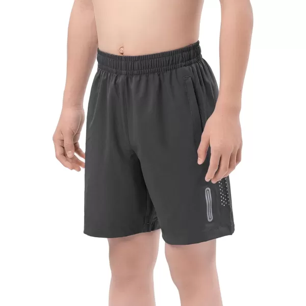 DEVOROPA Youth Boys Athletic Running Shorts Lightweight Quick Dry Sports Workout Gym Hiking Shorts Zip Pockets UPF 50Dark Gray