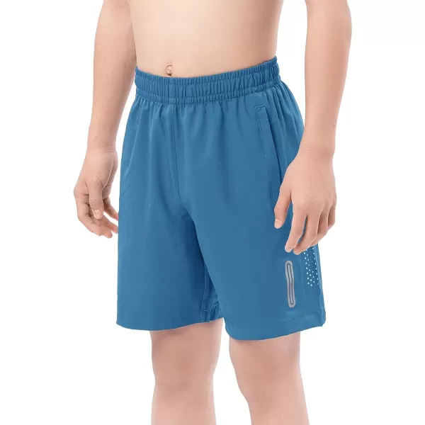 DEVOROPA Youth Boys Athletic Running Shorts Lightweight Quick Dry Sports Workout Gym Hiking Shorts Zip Pockets UPF 50Gray Blue