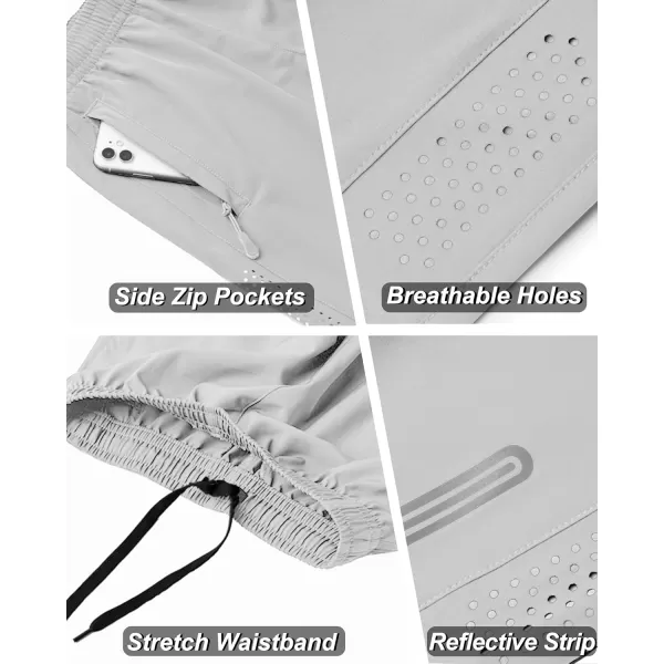 DEVOROPA Youth Boys Athletic Running Shorts Lightweight Quick Dry Sports Workout Gym Hiking Shorts Zip Pockets UPF 50Light Gray
