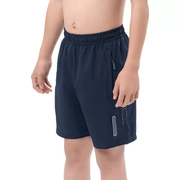 DEVOROPA Youth Boys Athletic Running Shorts Lightweight Quick Dry Sports Workout Gym Hiking Shorts Zip Pockets UPF 50Navy