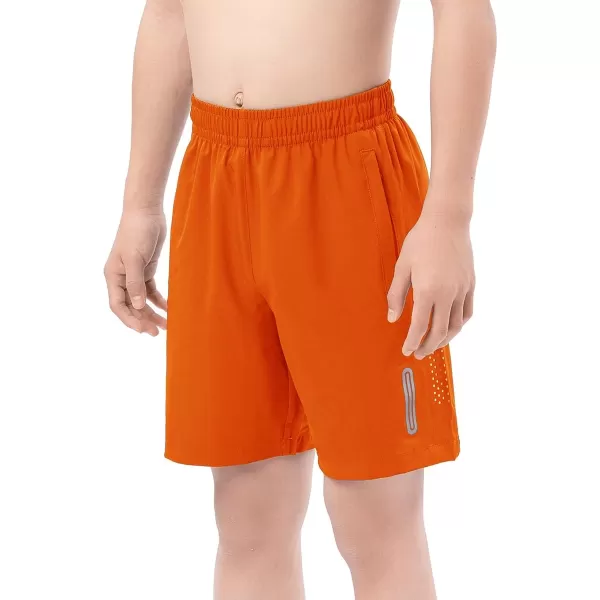 DEVOROPA Youth Boys Athletic Running Shorts Lightweight Quick Dry Sports Workout Gym Hiking Shorts Zip Pockets UPF 50Orange