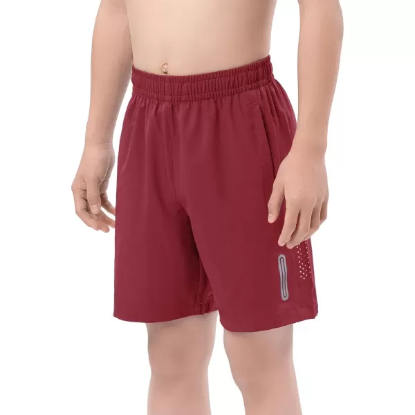 DEVOROPA Youth Boys Athletic Running Shorts Lightweight Quick Dry Sports Workout Gym Hiking Shorts Zip Pockets UPF 50Red