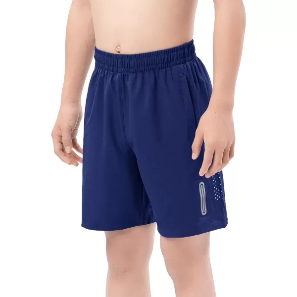 DEVOROPA Youth Boys Athletic Running Shorts Lightweight Quick Dry Sports Workout Gym Hiking Shorts Zip Pockets UPF 50Royal Blue